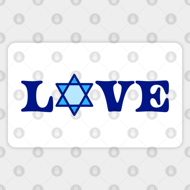 Blue Love Design Written With a Jewish Star of David, made by EndlessEmporium Magnet by EndlessEmporium